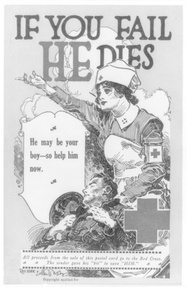 Schwarzes und weißes Plakat mit einer entschlossenen Frau und einem besorgten Mann, das den Text "Wenn du scheiterst, stirbt er, er könnte dein Junge sein - hilf ihm jetzt." zeigt