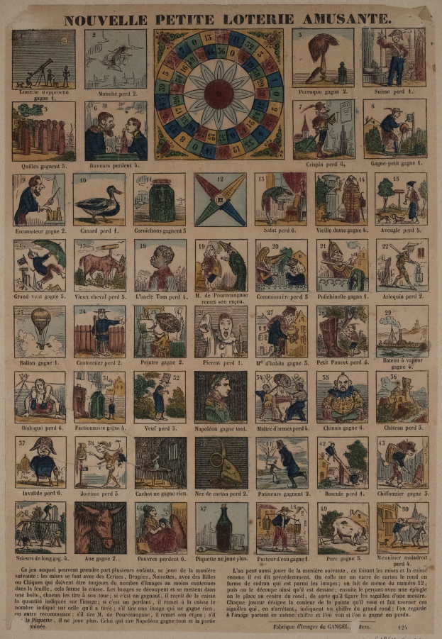 Altes Buch mit einer dekorativen Wheel of Fortune-Illustration umgeben von Text auf dem Cover.