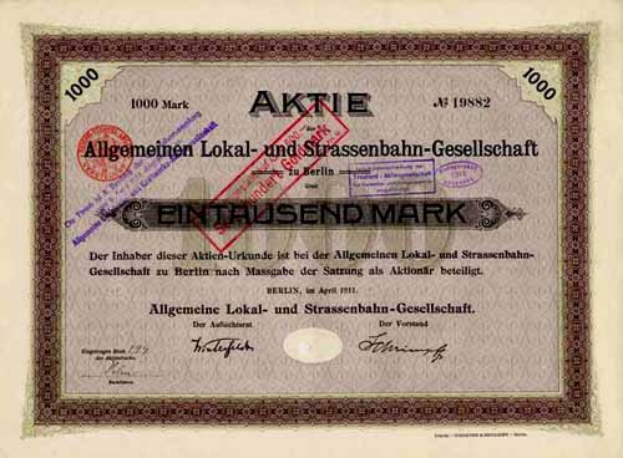 Ein altes deutsches Wertpapier, ausgestellt von der deutschen Regierung, mit gedrucktem Text und Zahlen.