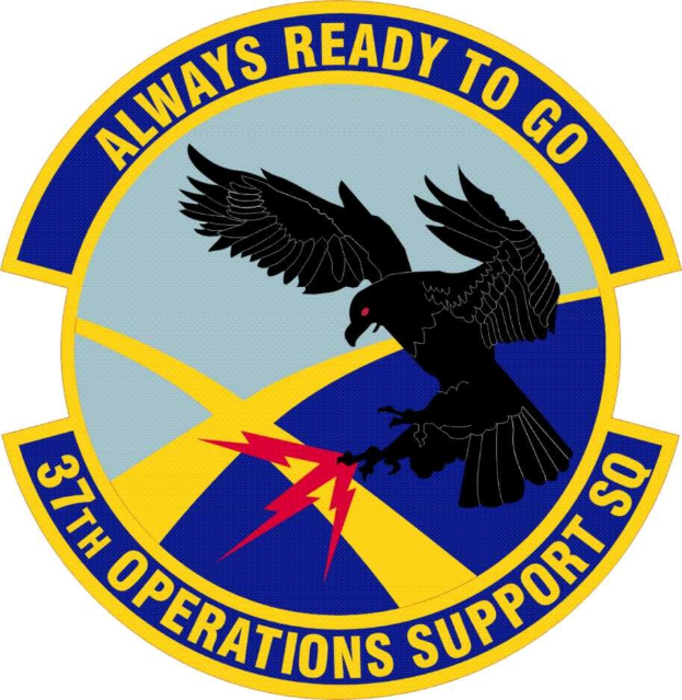 Logo für die 37. Operations Support Squadron mit einem Adler und dem Text "37. Operations Support Squadron", symbolisierend Bereitschaft.