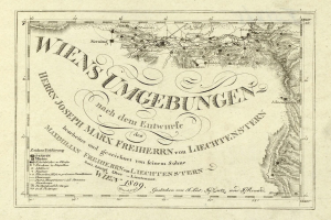 Detailierte alte Karte von Wien, Deutschland, zeigt geografische Merkmale, Städte, Ortschaften, Straßen, Sehenswürdigkeiten und textuelle Informationen zum Gebiet.