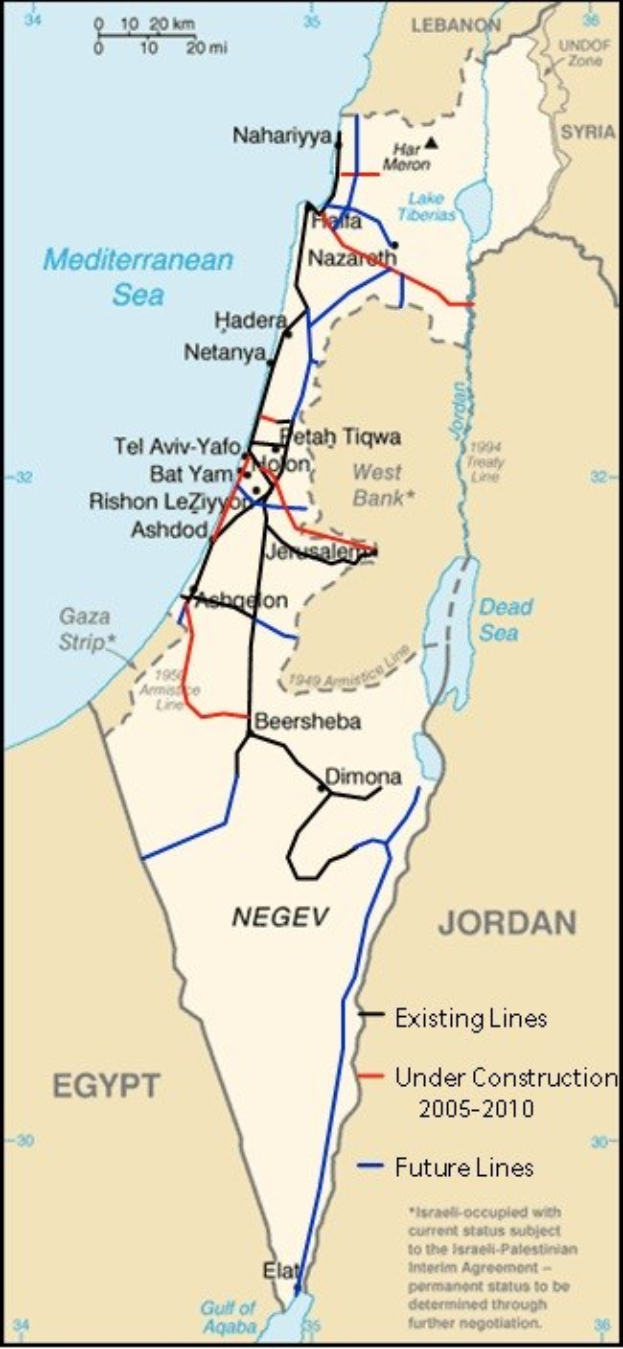 Detailierte Karte von Israel und Palästina mit Text und Linien, die den Konflikt illustrieren, einschließlich Städte, Flüsse und geografische Merkmale.