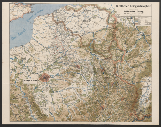 Ein altes Deutschland-Karte mit schwarzem Rand, das geografische Merkmale wie Flüsse, Berge und Städte zeigt, zusammen mit informativem Text.
