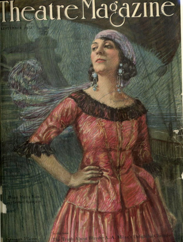 Eine Frau in einem rosafarbenen Kleid steht graziös mit verschränkten Händen, geneigtem Kopf und einem Dutt auf dem Cover von *Theatre Magazine* aus September 1922.
