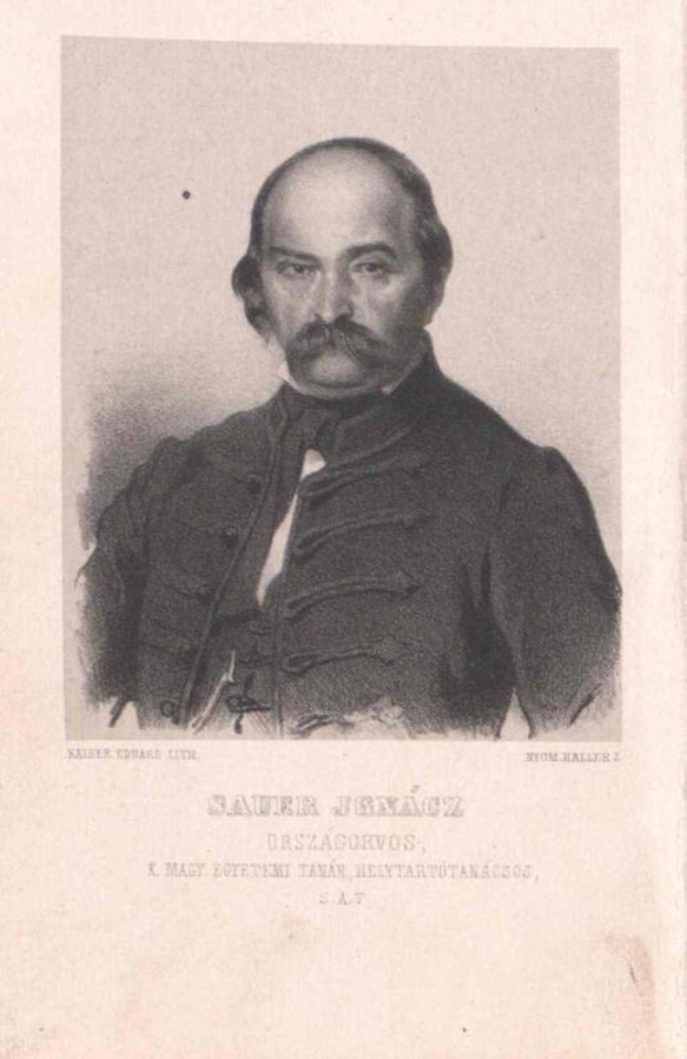 Ein Schwarz-Weiß-Foto eines Mannes mit Schnurrbart, identifiziert als Sauer Jernácz, der eine militärische Uniform trägt und einen ernsten Gesichtsausdruck hat, mit polnischer Schrift darunter.