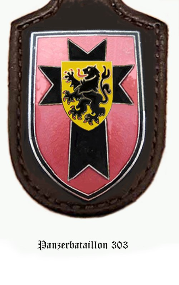 Ein pinkfarbener und schwarzer Schild mit einem Löwenemblem, beschriftet mit 'Deutsche Armee' unten.