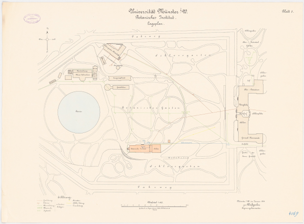 Detailierte Karte von Berlin, Deutschland, mit dem Universität Münster in der Mitte, die Gebäude, Stra√en und Annehmlichkeiten zeigt.