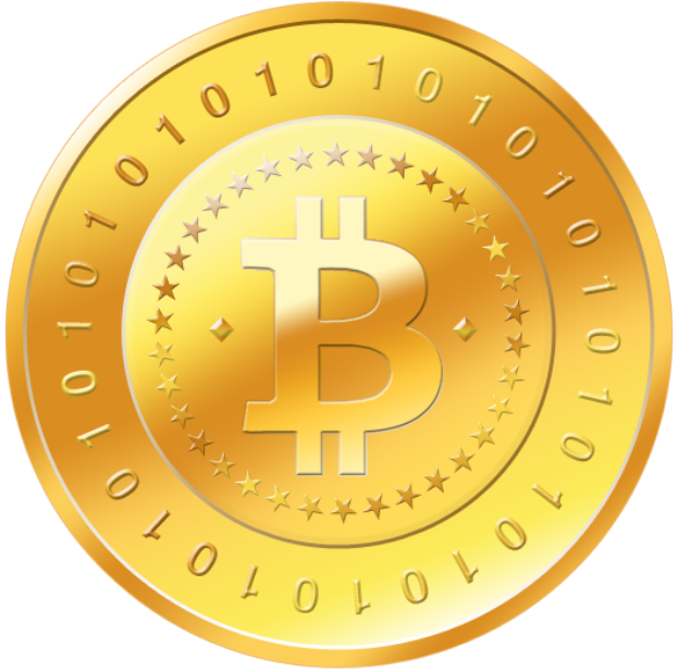 Ein goldener Bitcoin auf einem weißen Hintergrund.