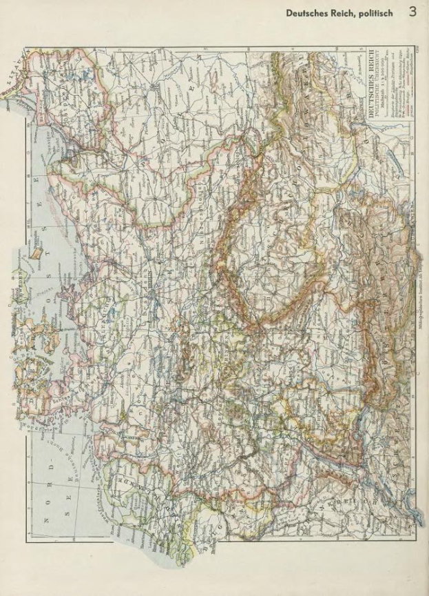 Eine Karte von Deutschland aus dem 19. Jahrhundert, die die politischen Grenzen zeigt, gedruckt auf altem Papier mit Text oben und unten.