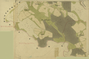 Ein altes Stadtplan von Stuttgart, Deutschland, das Stadtgrenzen, Straßen, Gebäude, Sehenswürdigkeiten und Textdetails zeigt.