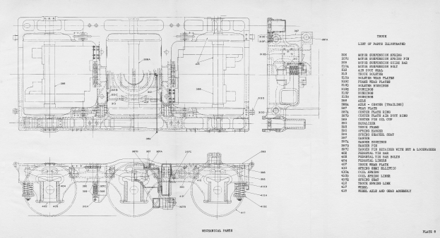 Ausführliche Linienzeichnung eines Automotors auf Papier mit erklärendem Text, der Kolben, Ventile und andere Komponenten zeigt.