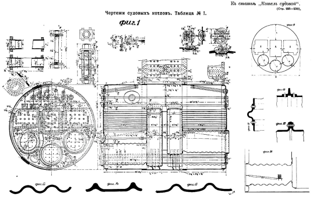 Ein detailliertes Bild einer Dampflokomotive mit verschiedenen Bauteilen wie Motor und Getriebe, begleitet von russischem Text, der es als Patent für die Maschine beschreibt.