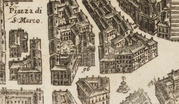 Eine handgezeichnete Stadtansicht mit verschiedenen architektonischen Gebäuden auf Papier mit zusätzlichem Text.